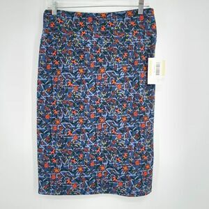 LuLaRoe Cassie NWT‎ Blue with Orange Flowers Women's Skirt Size Medium